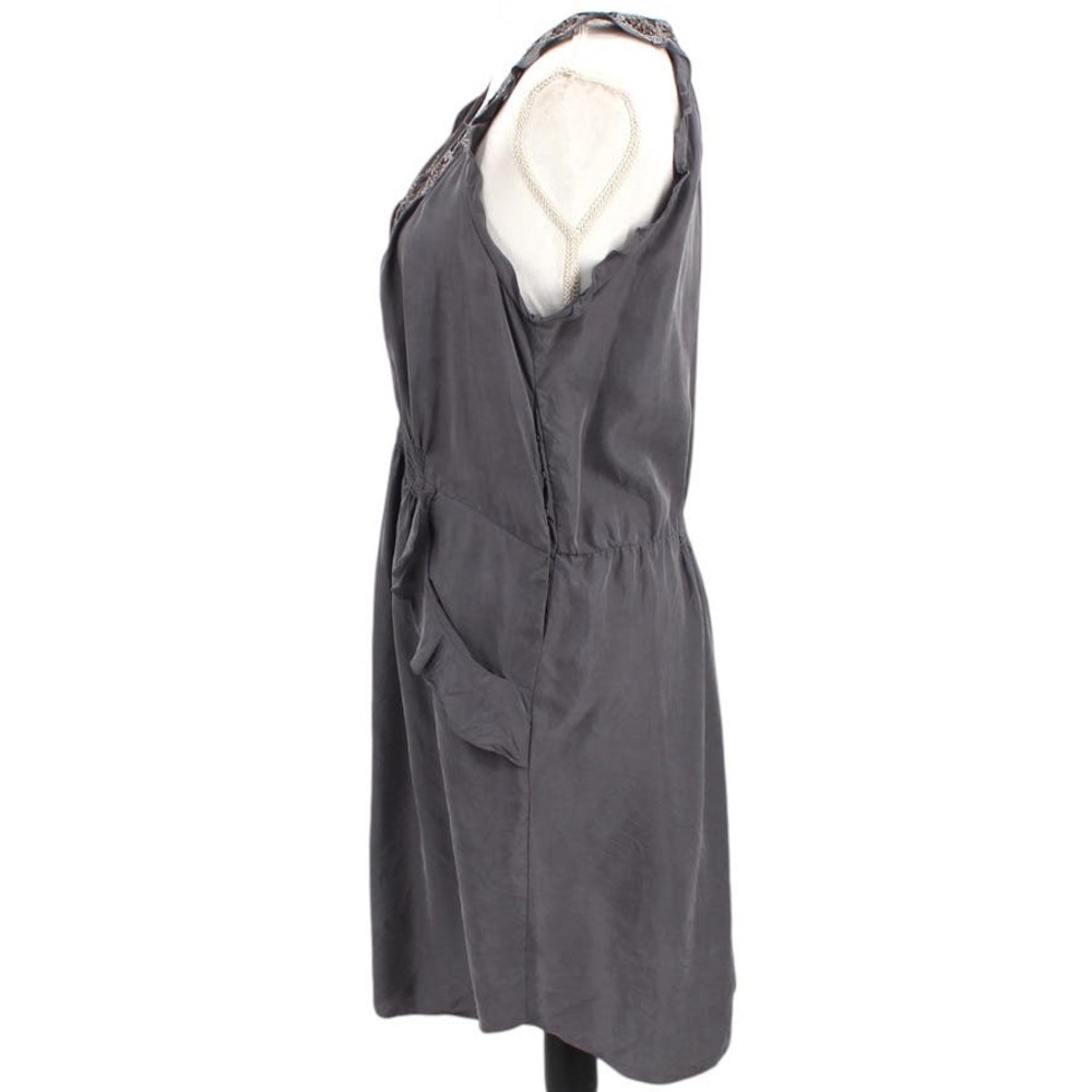 Rebecca Taylor Silk Beaded Embellished Sheath Dress Gray Pockets Scoop Neck 10 - Picture 2 of 7